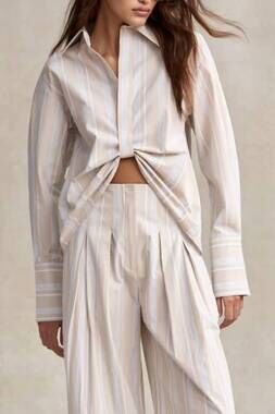 NEW HEVRON paola long sleeve top in beige stripe